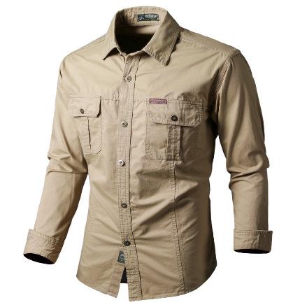 New Casual Loose Long-sleeved Tooling Shirt Men's Spring and Autumn Thin Large Size Cotton Solid Color Young and Middle-aged Old Man Dad Shirt