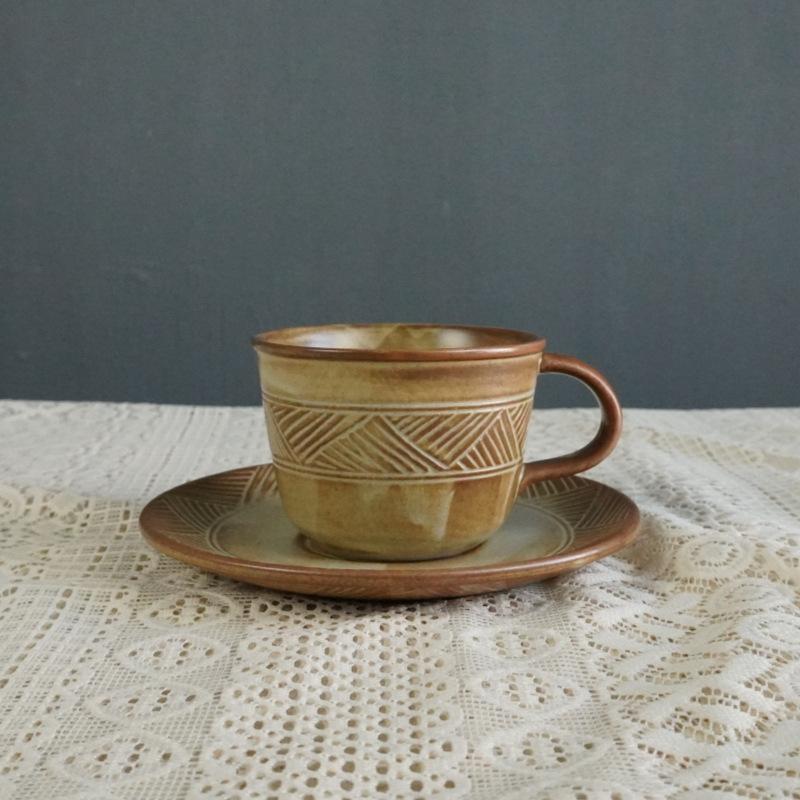 Retro Ceramic Coffee Cup and Saucer Set Light Luxury Ceramic Cup Niche Coffee Cup Latte Afternoon Tea Cup and Saucer Set