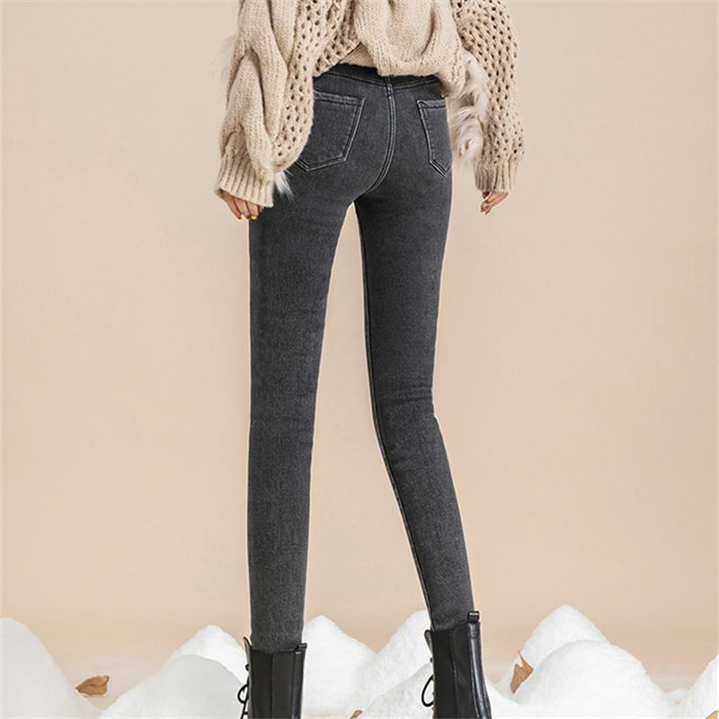 2022 Winter Korean Stytle Thick Pants Streetwear Trousers Fashion Warm Skinny Jeans for Women Female High Waist Slim Trousers