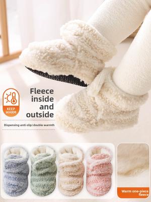 Autumn Winter Fleece Lined Thickened Baby Sock Shoes Warm Non-Slip Pre-Walker Toddler Floor Shoes