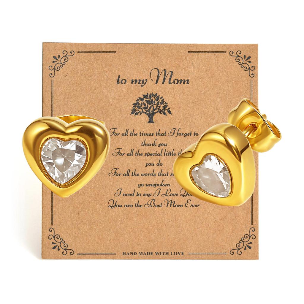 Vnox Radiant Heart Cubic Zirconia Stud Earrings For Women,Stainless Steel Earring Necklace Set,Fashion Jewelry Mother's Day Gift