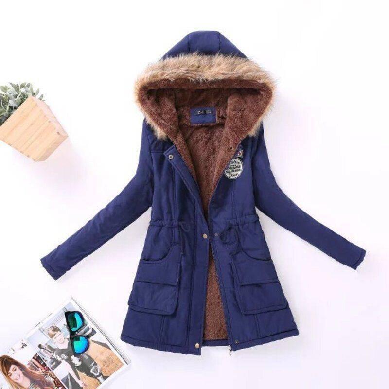 New Women's Warm Cotton Jacket With Fur Collar Hooded Parka For Winter