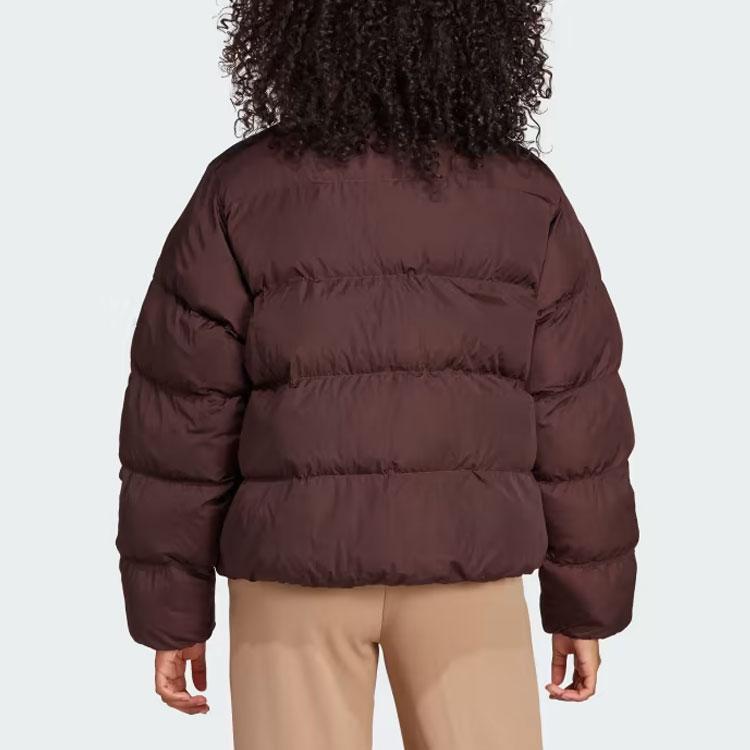 Adidas Originals Short Vegan Puffer Jacket With Solid Color Logo And Stand-Up Collar Women Outerwear Shadow-Brown IJ8235