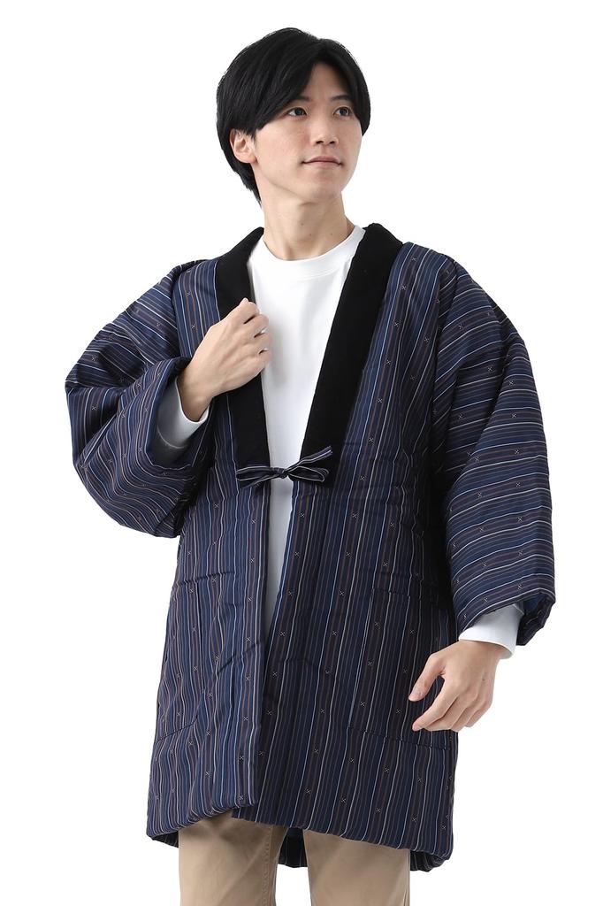 Tayutaf Men's Kurume Hanten (Large, Katataki Stripes, Black and Orange) - Made in Japan