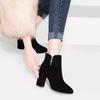 All soft leather medium boots retro medium heel square head thin boots soft leather thick heel short boots Martin boots