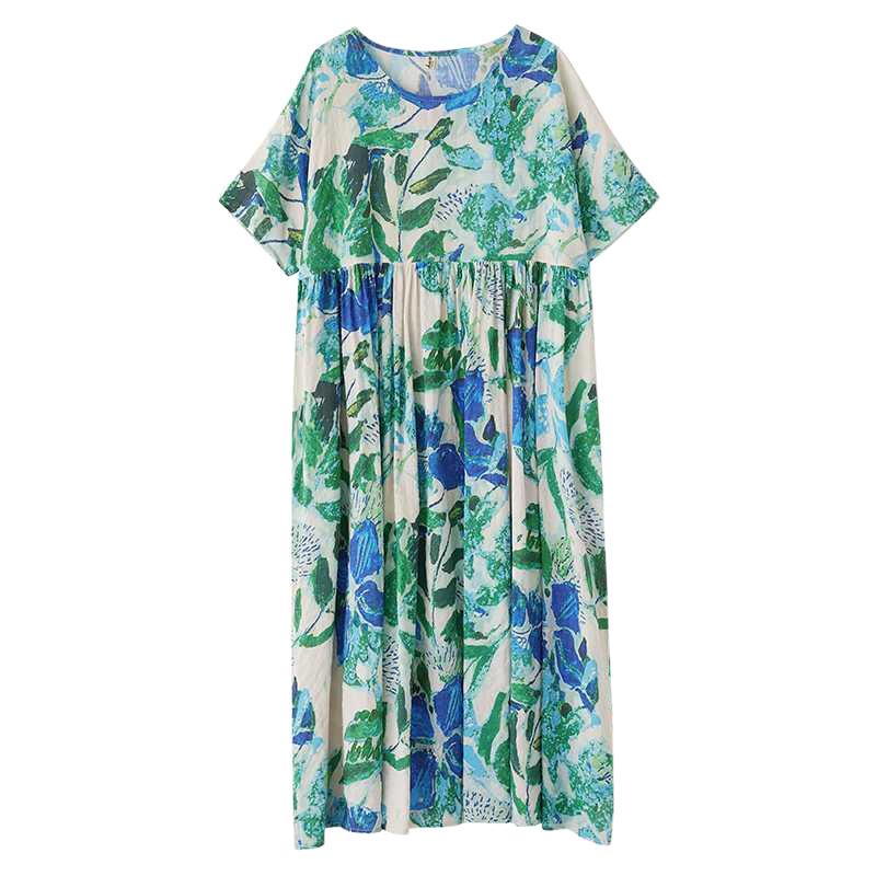 Round Neck Printed Bohemian Long Dress for Summer