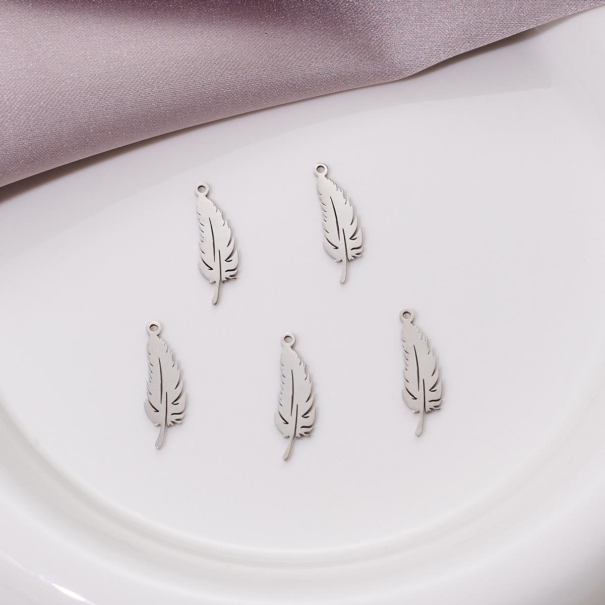 Mini Feather Leaf Pendant Stainless Steel Jewelry for DIY Bracelets & Necklaces