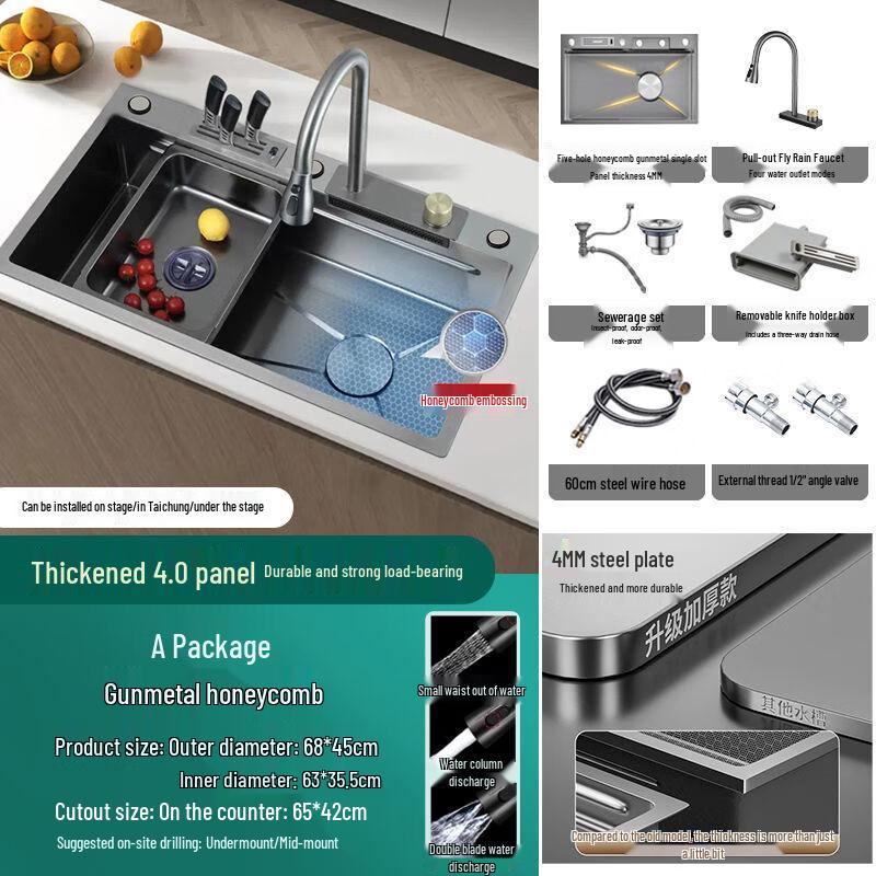 TLXT 4MM Thickened Scratch-Resistant Stainless Steel Kitchen Sink