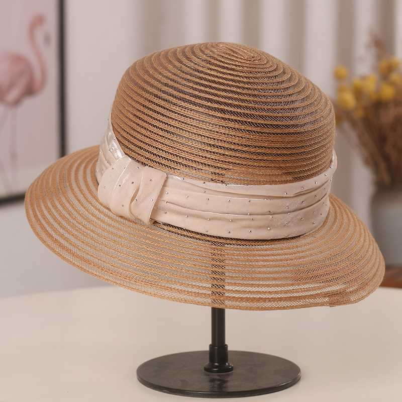 Mesh Breathable Rhinestone Bow Basin Hat for Women Summer Sun Shading Fisherman Hat Travel Sun Shading Sun Hat