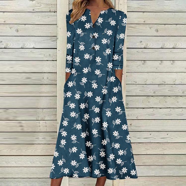 2023 Autumn Women Printed Maxi Dress Long Sleeve Open Chest Skirt Fashion Trendy