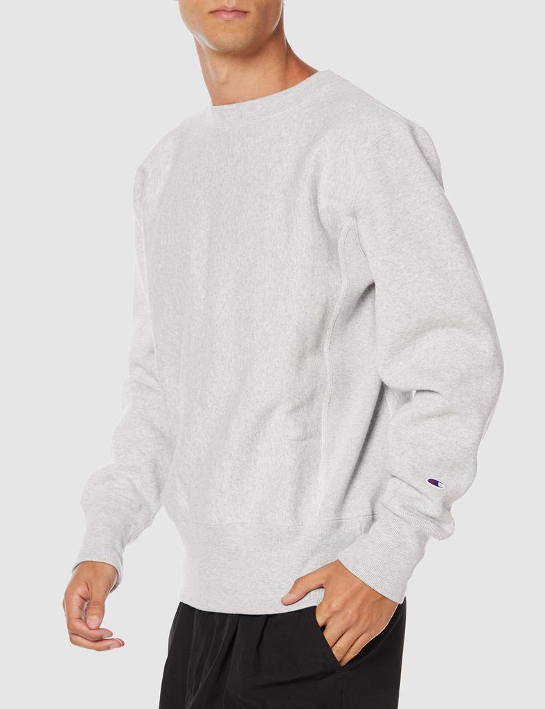 Champion Long Sleeve Reverse Weave Crew Neck Silver Size L Men's Sweatshirt, 11.5oz, Fleece-Lined, Gray, (C3-W004)
