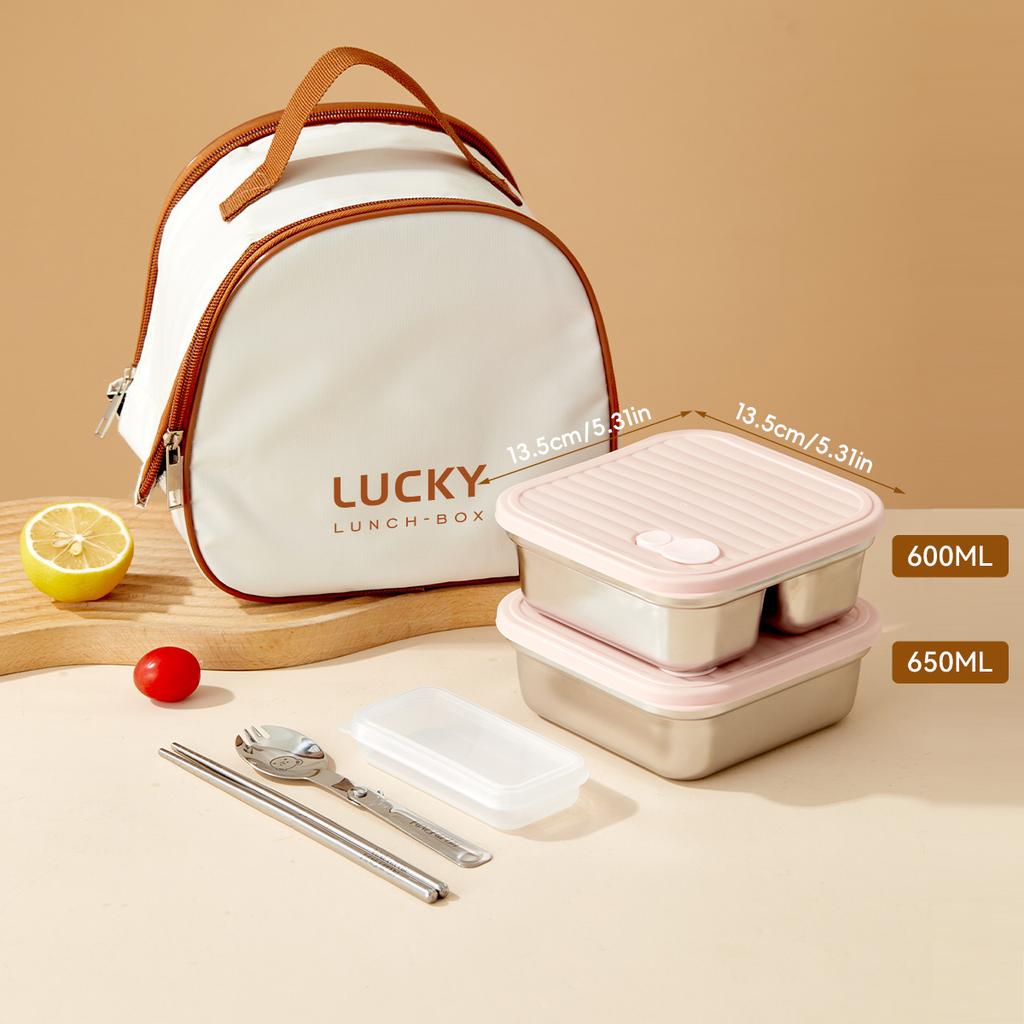 WORTHBUY 304 Stainless Steel Square Bento Lunch Box For  Kids Students Reusable Sealed Leak-proof Cold And Hot Food Container
