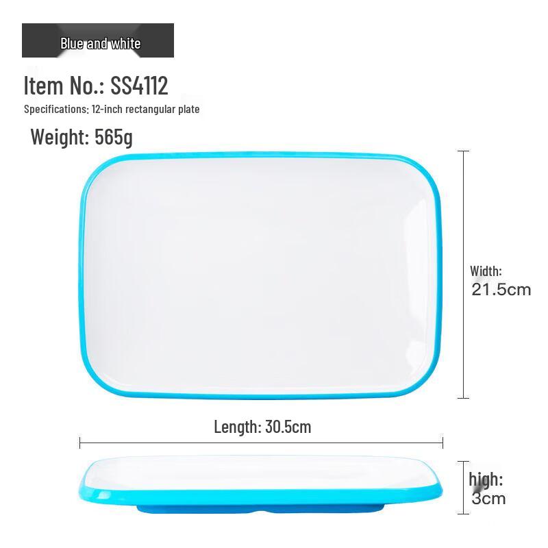 ZISIZ 12-inch Blue and White Rectangular Ceramic Serving Plate