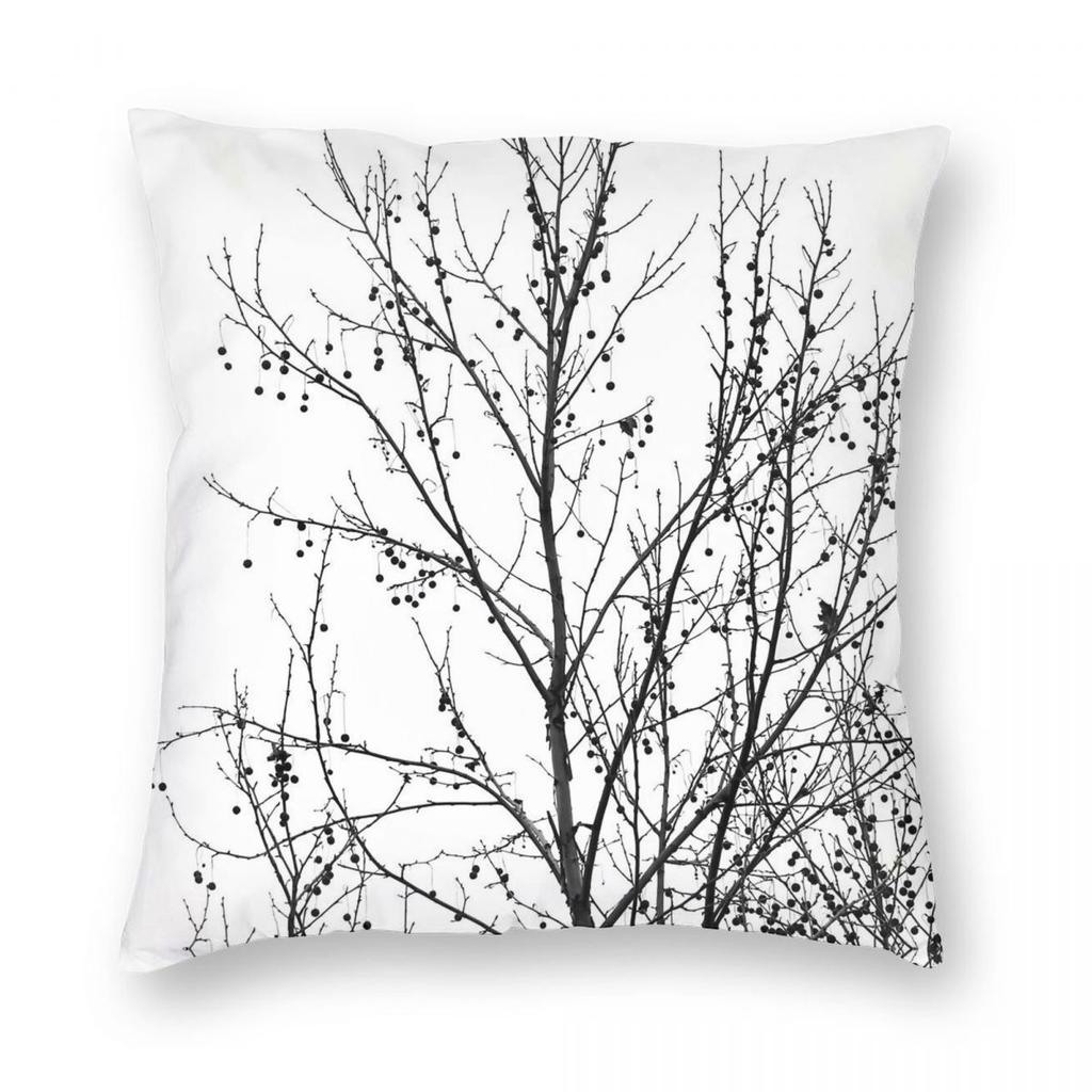 Black White Tree Branches Autumn Square Pillowcase Polyester Linen Velvet Printed Zip Throw Pillow Case Room Cushion Cover