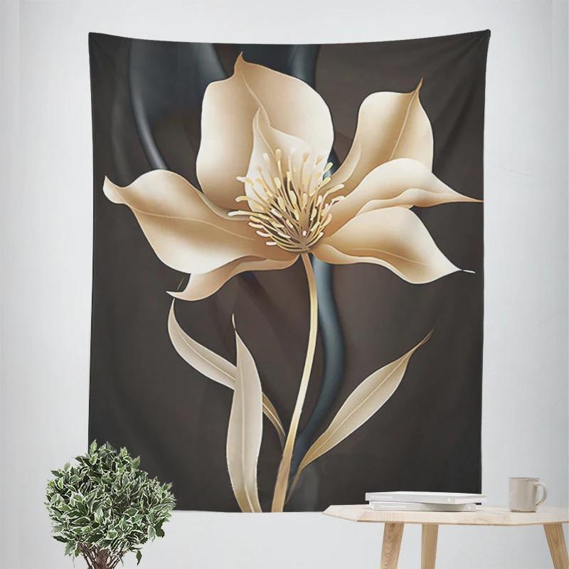 Simple Golden Floral Decorative Tapestry Home Wall Decor Office Living Room Tapestry