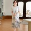 Elegant Ice Silk Summer Dress for Middle-Aged Women - Short Sleeve, Knee-Length, Chinese-Inspired Design