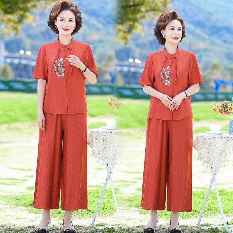 Elegant Loose Fit Summer Tops for Women Anti Aging Chinese Style Two Piece Set Cover Belly