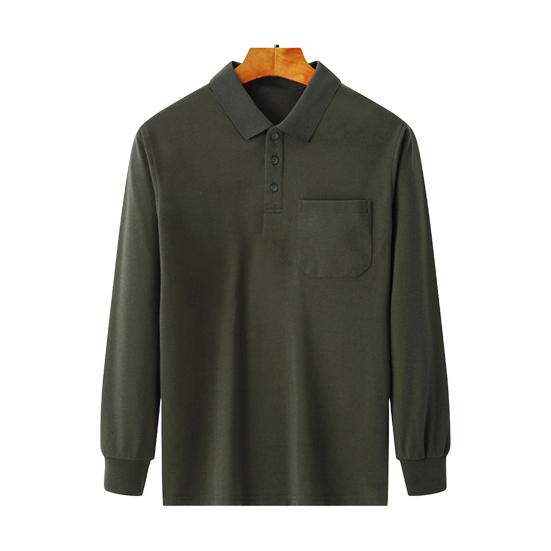 Herbst Frühling Herren Hemd Umlegekragen Geknöpfte Brusttasche Elastische Manschette Verdickter einfarbiger Pullover Lockeres lässiges Oberteil im Business-Stil