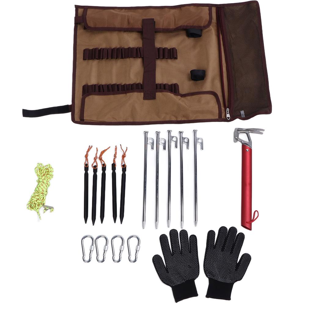 Outdoor Camping Tent Stakes Storage Bag Tent Pegs Nails and Hammer Organizer Holder Case with Stakes Hammer and