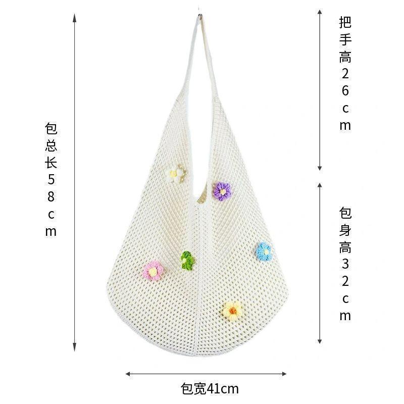 Beach bag single shoulder tote bag women's hollow new Korean version knitted woven bag flower lazy wind