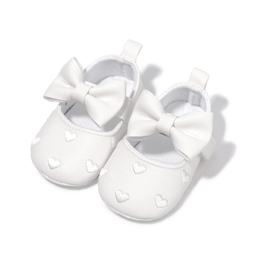 Meckior Baby Shoes Classic Dress Cute Bow-knot Heart Anti-slip Soft Sole First Walkers Infant Baby Girls Toddler Shoes 0-18m