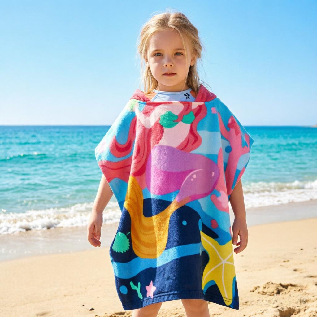 Cartoon Printed Children'S Bath Towel Cape, Microfiber Towel Material 1-12 Years Old Hooded Can Wear Bath Towel Breathable