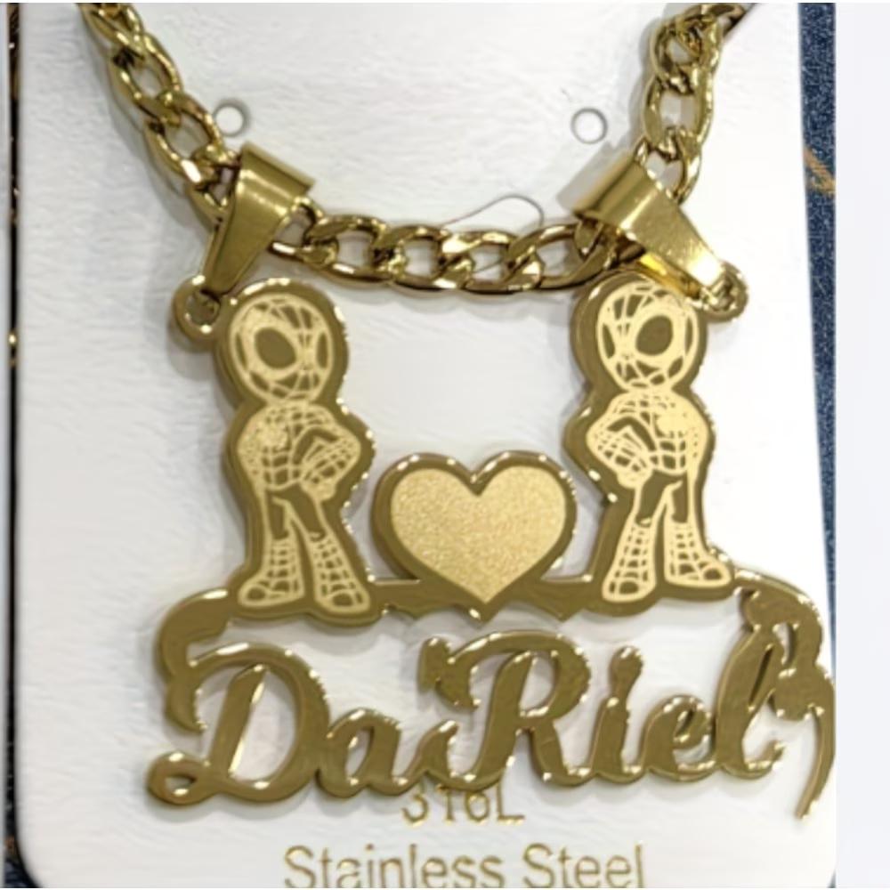 

Custom Laser Engraved Flower Heart Character Pendant Name Necklace 50cm Thick Chain Stainless Steel Jewelry Gift Women Men Gifts Silver
