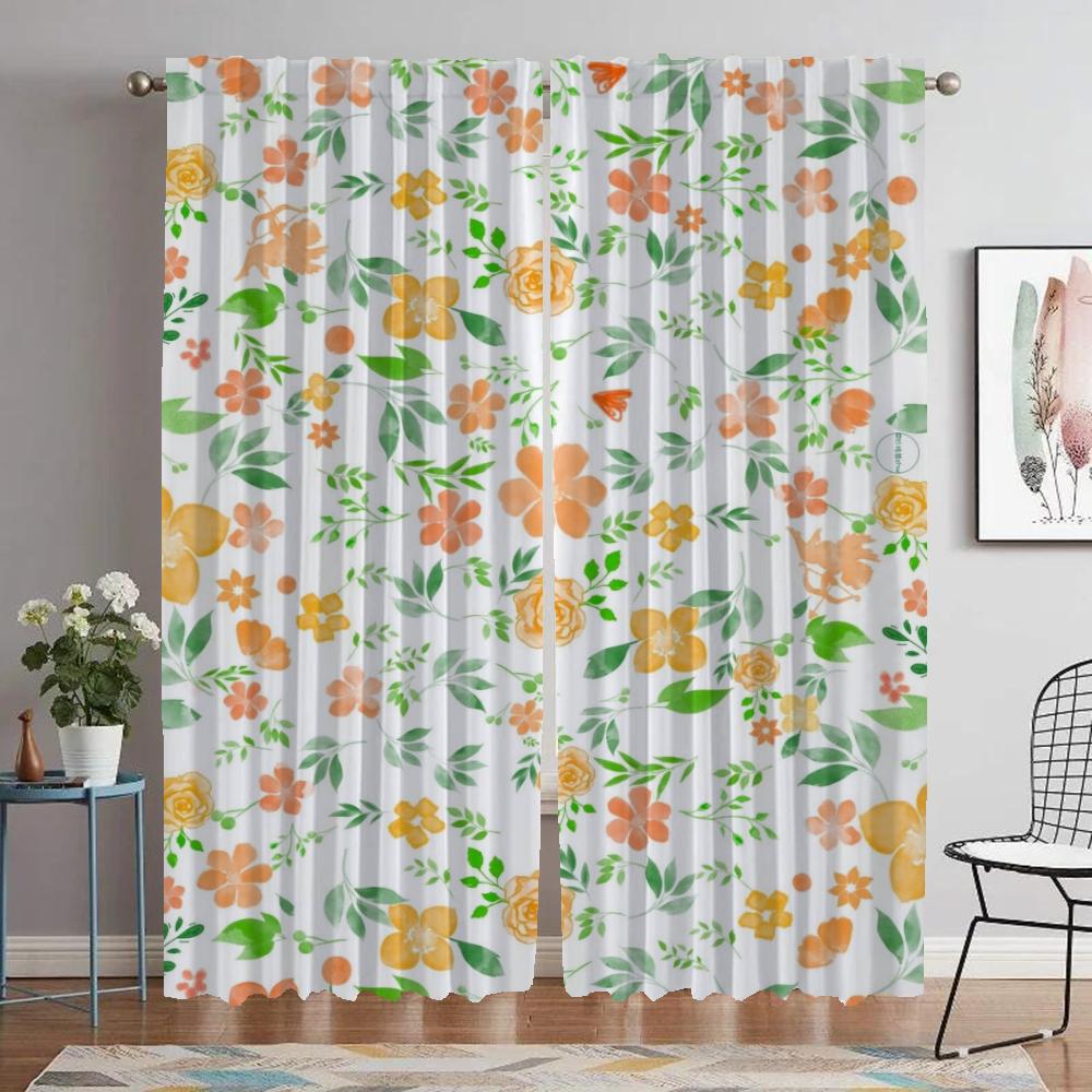 Zasłony w kwiaty Zasłona zaciemniająca do pokoju dziecięcego do pokoju 2 panele Zasłony do wnętrza domu Dekoracja na Halloween Zasłony działowe Do salonu