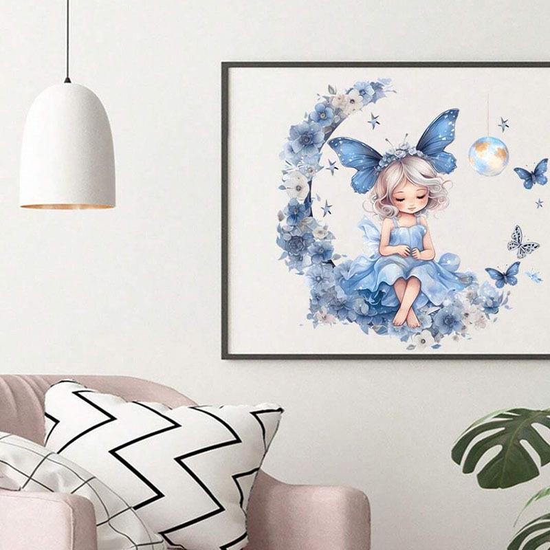 Blue Moon Girl Self-Adhesive Wallpaper Stickers for Children's Room, Living Room, Bedroom Decoration