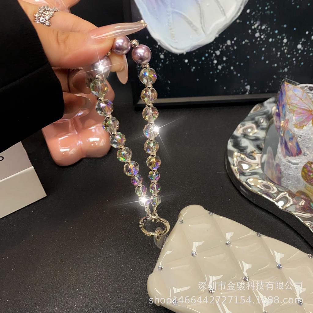 Simple New Style Phone Chain Crystal Pearl Handmade Bead Chain Phone Case Pendant Keychain Pendant for Women Wholesale