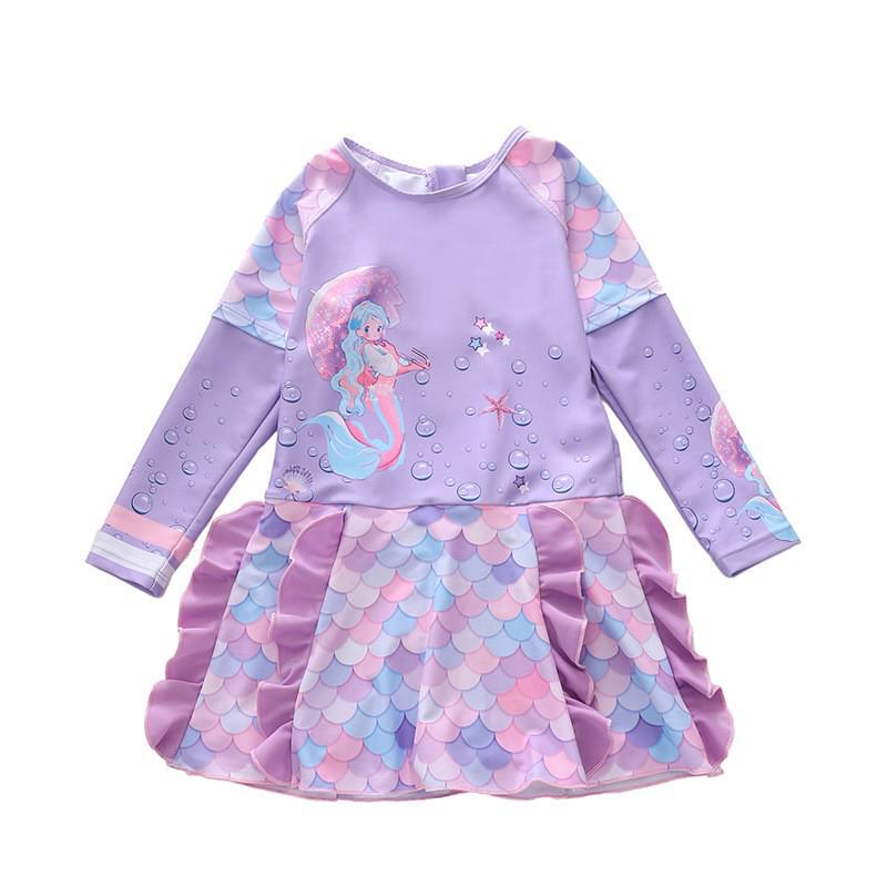 2026 Long Sleeve Girls' One-Piece Swimsuit Skirt Style with CPC Certification for Medium and Large Children