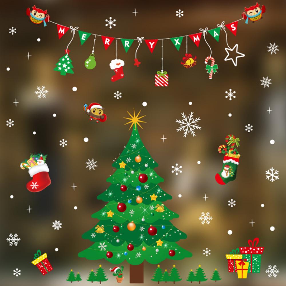 

Christmas Window Sticker Xmas Glass Window Decor Snowman Snowflake Electrostatic Wall Sticker New Year Birthday Party Decoration AS Picture