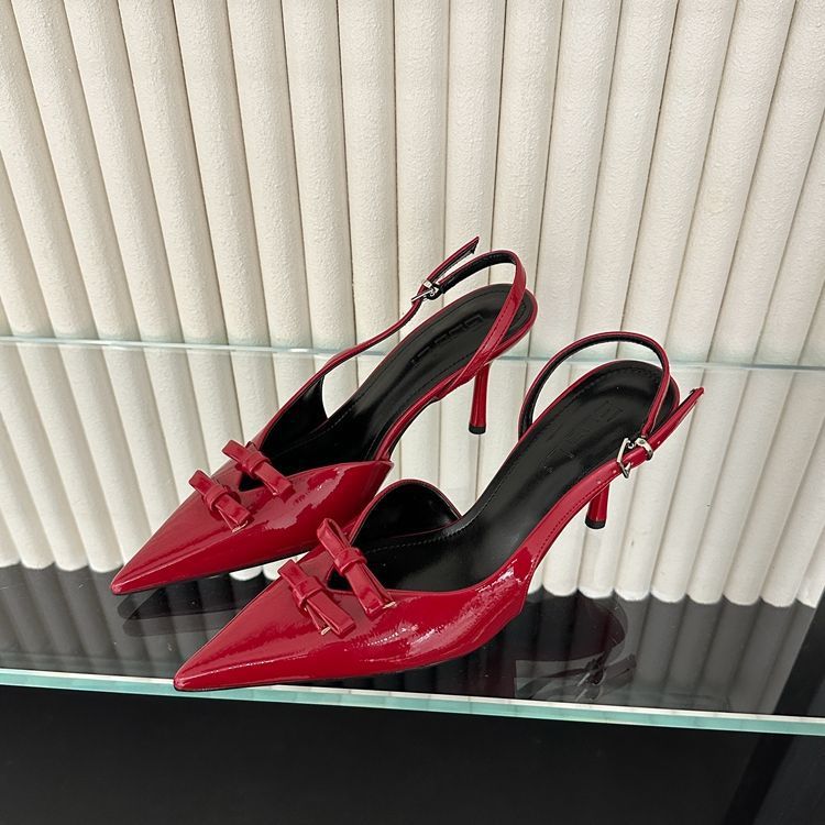 Niche French High Heels Thin Heel Bag Head Sandals Fairy Shoes 2025 Spring Temperament Pointed Bow Nude Shoes