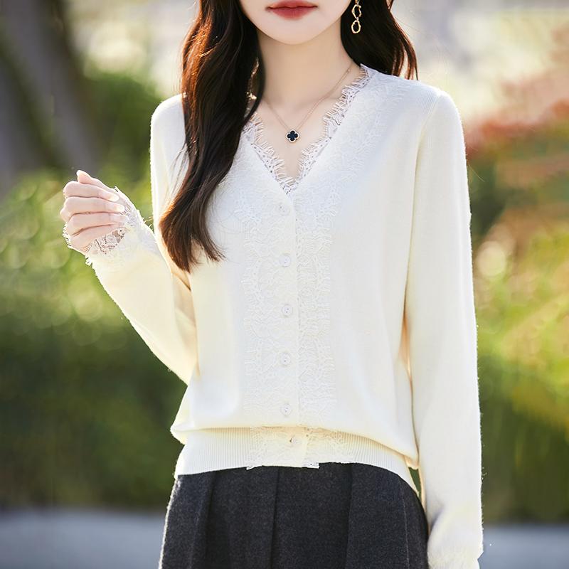 Women's Wool Sweater Qinghe Cashmere 50% Silk 50% Wool Autumn and Winter Wool Cardigan Soft and Warm