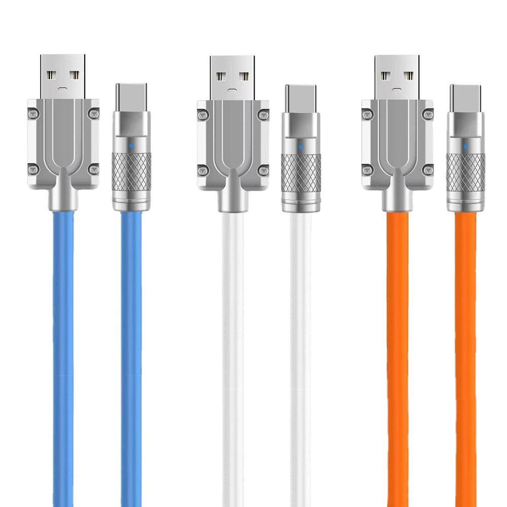 Zinc Alloy 6A 120W Super Fast Charging Data Cable for Apple, Huawei, Android Devices White 25cm ремешка не указан