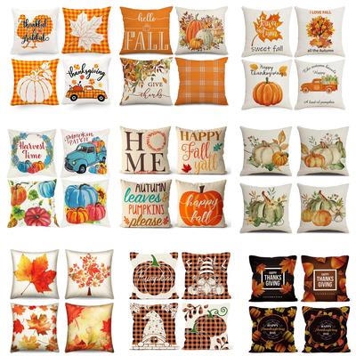 Autumn Thanksgiving Pillow Cover Pumpkin Maple Leaf Series Linen Autumn Pillow Cover