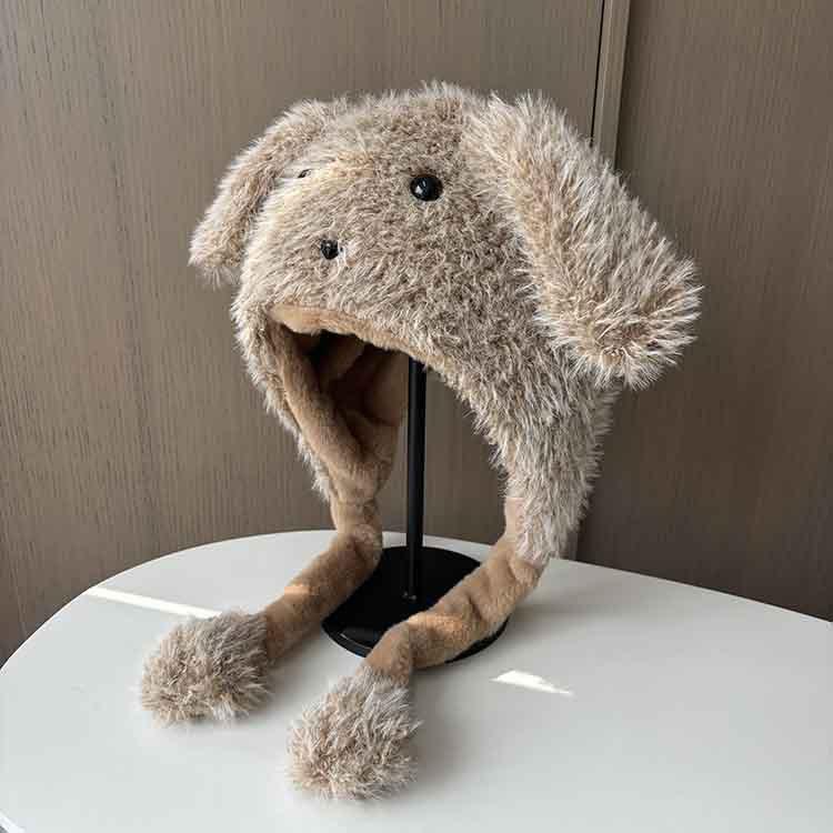 Female winter cute moving ears puppy hairy hat long hair thickened warm ear hat student Lei Feng hat