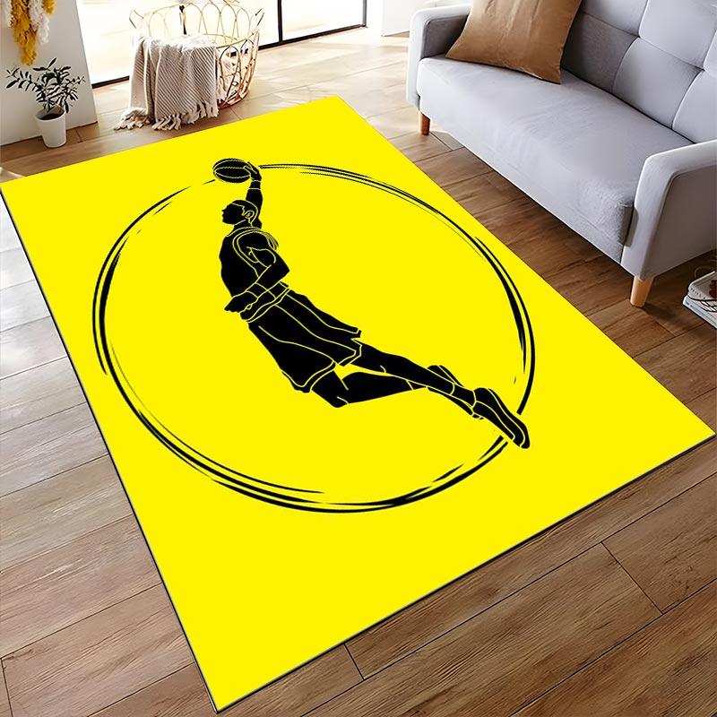Basketball Player Silhouette Yellow Carpet Modern Sports Design Suitable for use as an anti-slip for living room bedroom sofas