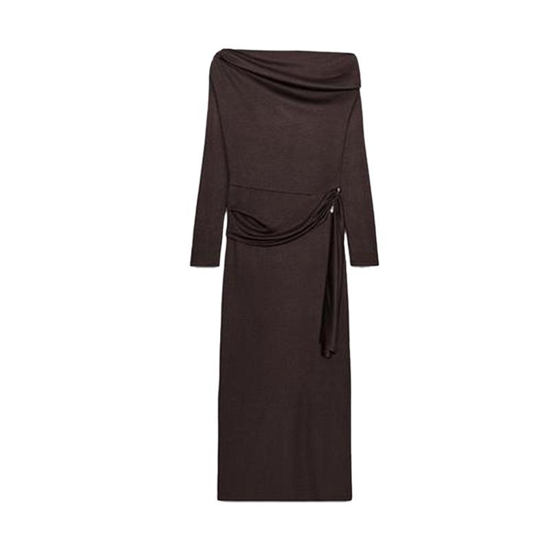 European Style French Women s Fashion Snap Button Dress - Trendy and Versatile M кофейный