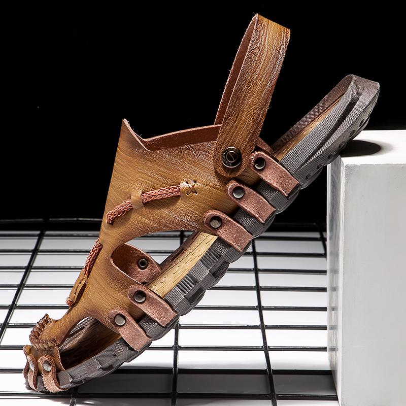 Handmade Summer Sandals Men Soft Leather Shoes Man Sandalias Outdoor Antiskid Beach Sandals Hollow Shoes Novelty Footwear