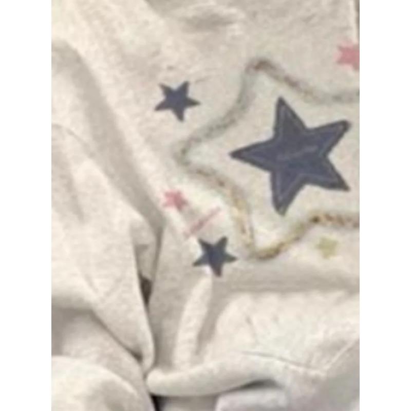 2024 Japansk Kawaii Vintage Hettegensere Y2k Estetisk Stjernetrykk Hettegenser Harajuku Gensere Grunge Streetwear Hettegenser Moletom