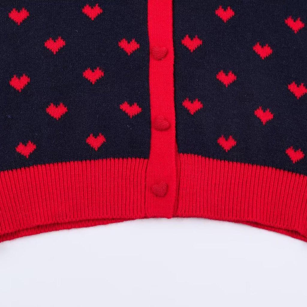 European Style 2026 New Fashion Heart-Shaped Jacquard Knit Cardigan for Women