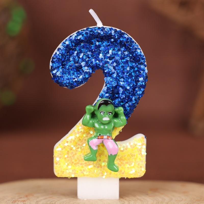 Cartoon Birthday Numbers Candle Cake Decoration Handmade Candles 0-9 Hulk