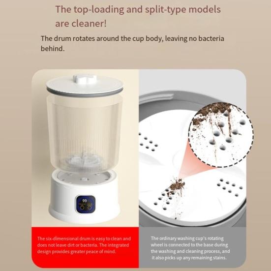 Mini Mașină de Spălat 2L Fără Fir Curățător Lenjerie Intimă Funcționare Silențioasă Mașină de Spălat Portabilă pentru Călătorii Camping Apartament