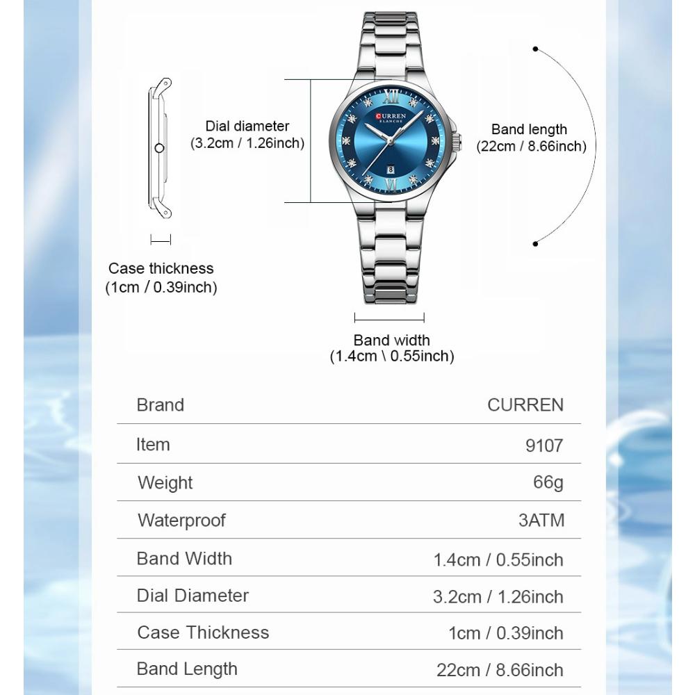 CURREN Brand Quartz Watch for Women Fashion Luxury Round Stainless Steel Waterproof Luminous Ladies Wristwatch