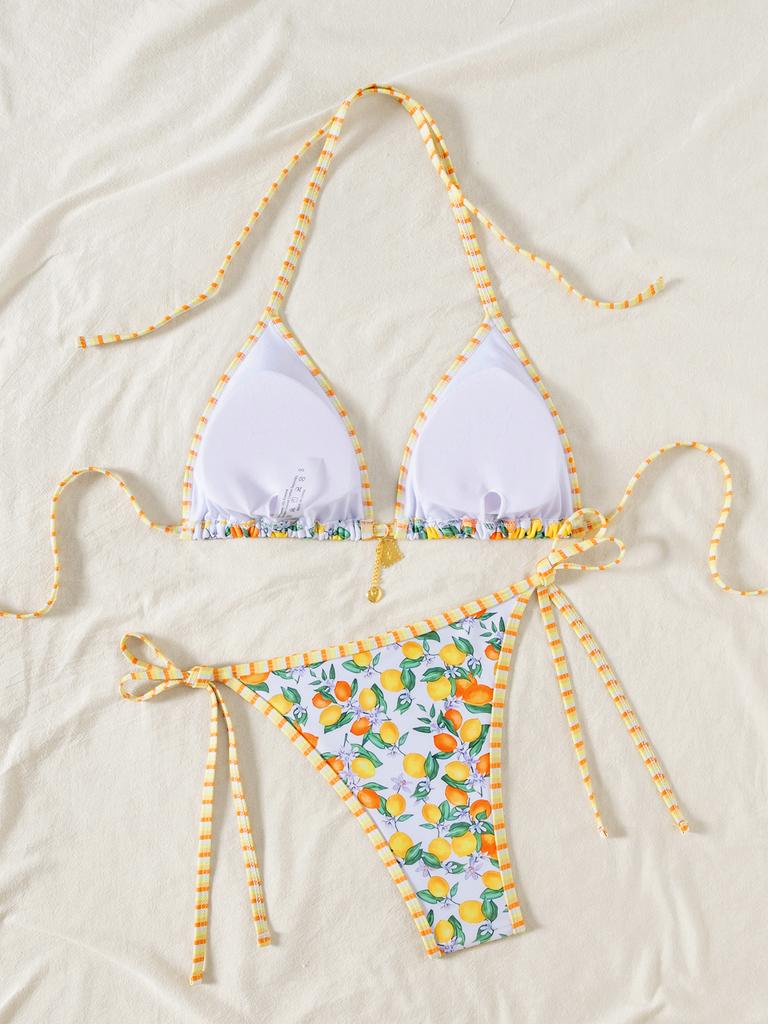 Triangle Cup Print Sexy Bikini Split Swimsuit