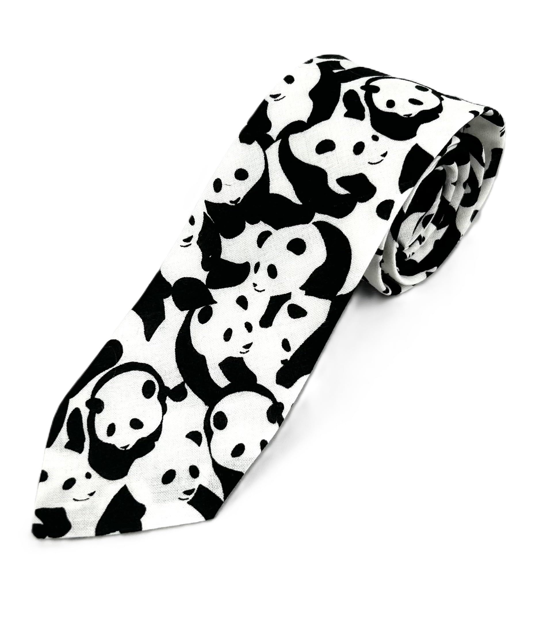 

[HANG OVER] [Сделано в Японии] Хлопковый галстук с принтом панды, животный принт, монохромный (Белый черный)