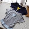 2025 Korean Style V-Neck Color Block Waist-Slimming Two-Piece Look Short-Sleeve T-Shirt
