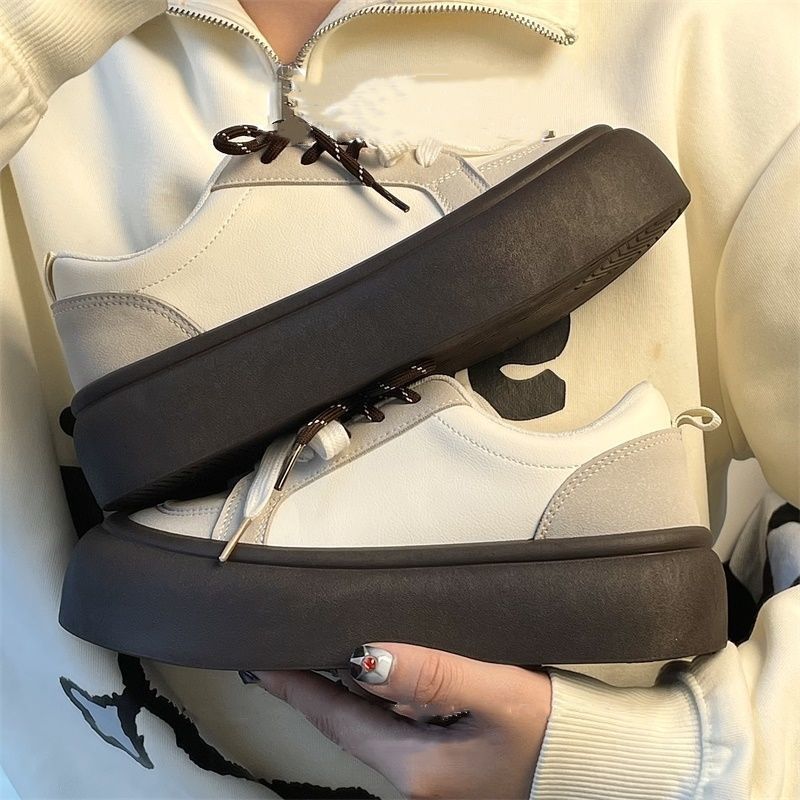 Woman Footwear Spring Autumn Round Toe Lace Up Shoes for Women High On Platform Designer Design Youthful Trend 2025 To Wear XL