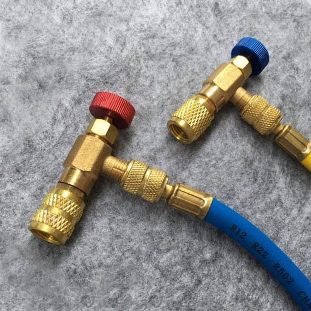 2 Pieces Refrigerant Safety Valves Brass Flow Control Valves Coolant Safety Valves Adapter R22/R410 Connections
